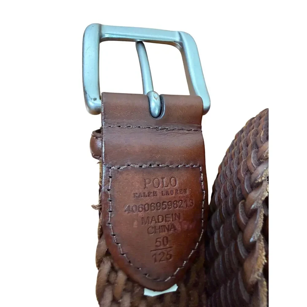 Polo Ralph Lauren Mens Size 50 Brown Braided Woven Leather Belt Big Tall